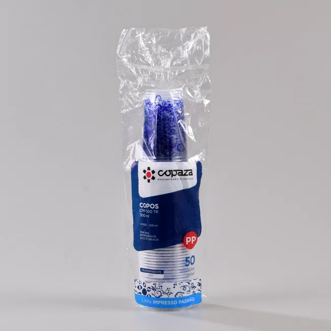 Copo Personalizado Arabesco Azul 300 ml - C/50 Unidades