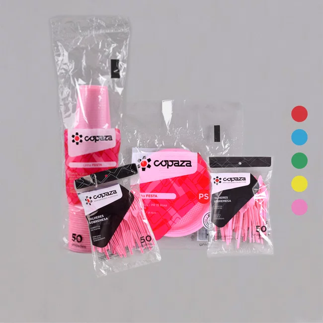 Kit Festinha Rosa – Copo, Prato, Colher e Garfo – C/ 50 Unidades