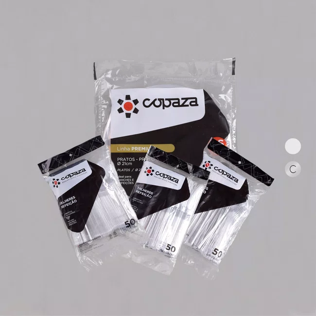 Kit Refeição Cristal - Prato 21 cm, Colher, Garfo e Faca - C/50 Unidades