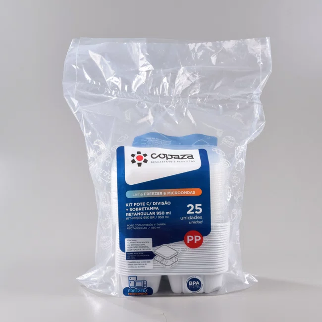 Pote Com Divisão Retangular Com Sobretampa 950 ml - C/25 Unidades