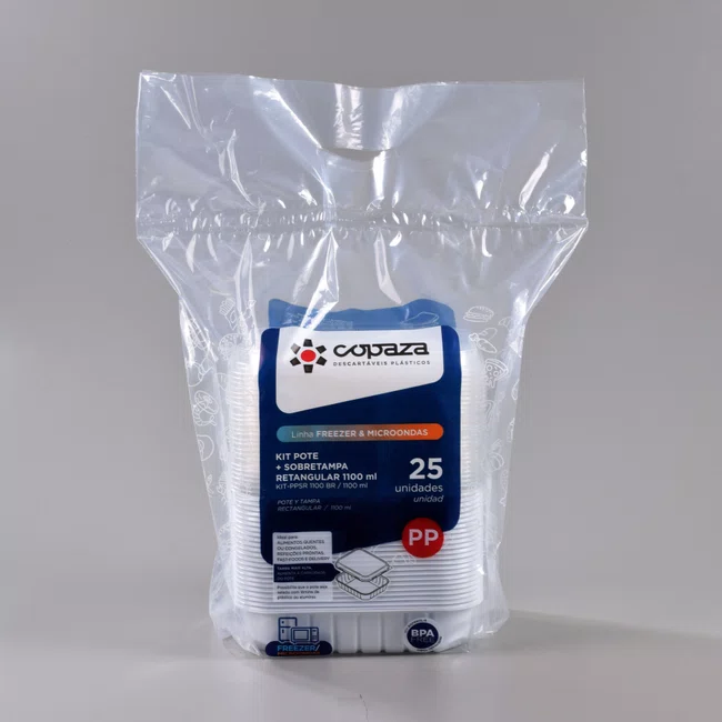 Pote Retangular Com Sobretampa 1100 ml - C/25 Unidades