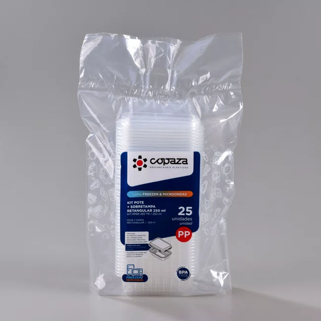 Pote Retangular Com Sobretampa 250 ml - C/25 Unidades