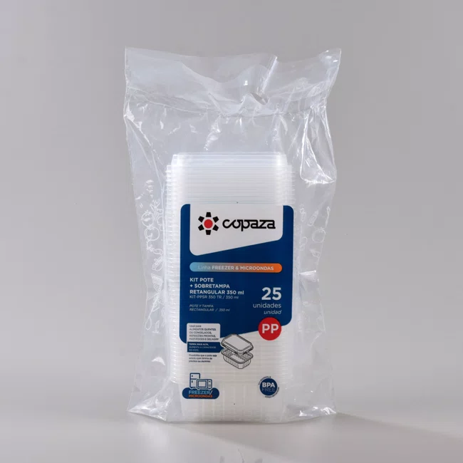 Pote Retangular Com Sobretampa 350 ml - C/25 Unidades