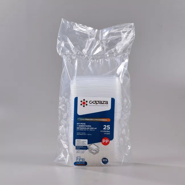 Pote Retangular Com Sobretampa 500 ml - C/25 Unidades