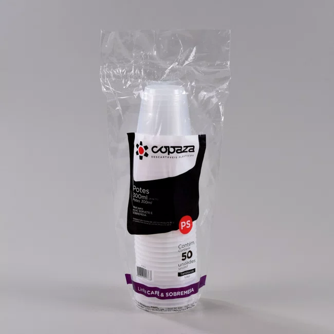 Pote Transparente Cônico 300 ml - C/50 Unidades