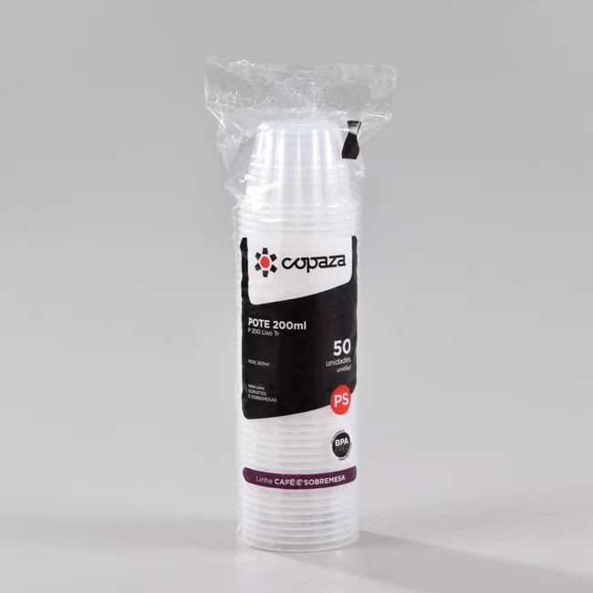 Pote Transparente Gomado 200 ml - C/50 Unidades