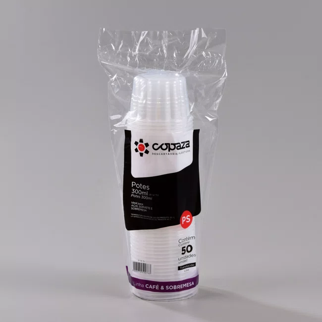 Pote Transparente Gomado 300 ml - C/50 Unidades