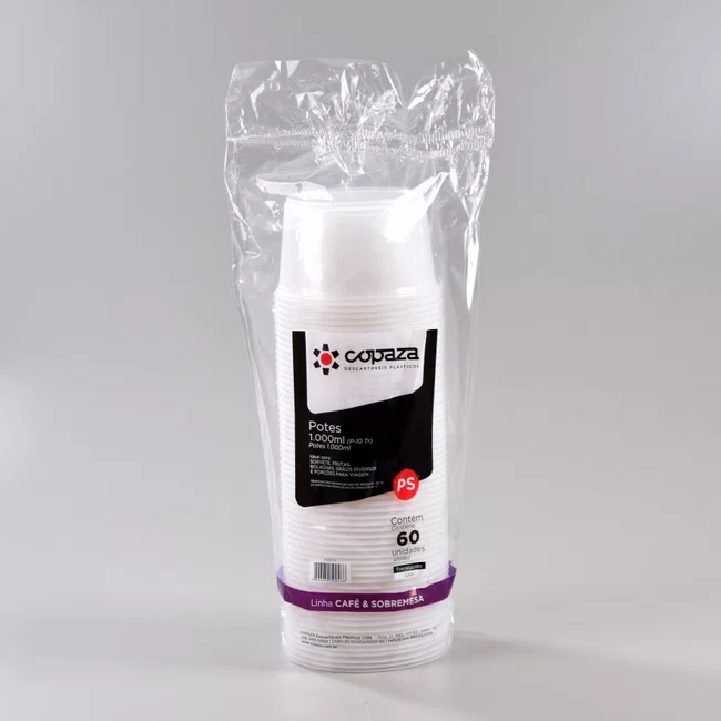 Pote Transparente Redondo 1000 ml - C/60 Unidades