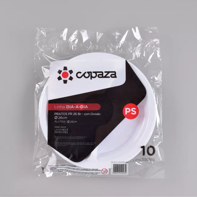 Prato Branco Com Divisão 26 cm - C/10 Unidades