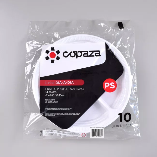 Prato Branco Com Divisão 30 cm - C/10 Unidades