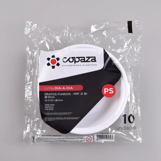 Prato Fundo Branco 21 cm - C/10 Unidades