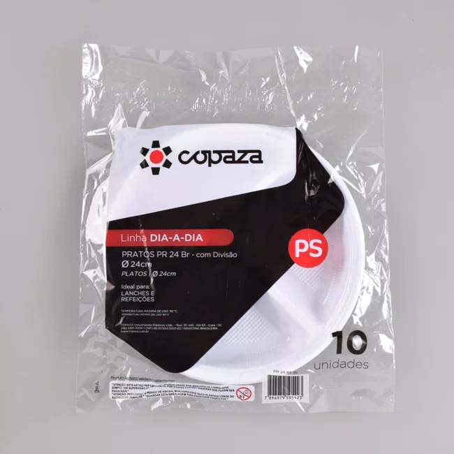 Prato Fundo Com Divisão Branco 24 cm - C/10 Unidades