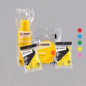 Kit Festinha Amarelo – Copo, Prato, Colher e Garfo – C/ 50 Unidades