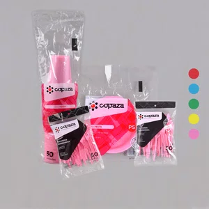 Kit Festinha Rosa – Copo, Prato, Colher e Garfo – C/ 50 Unidades
